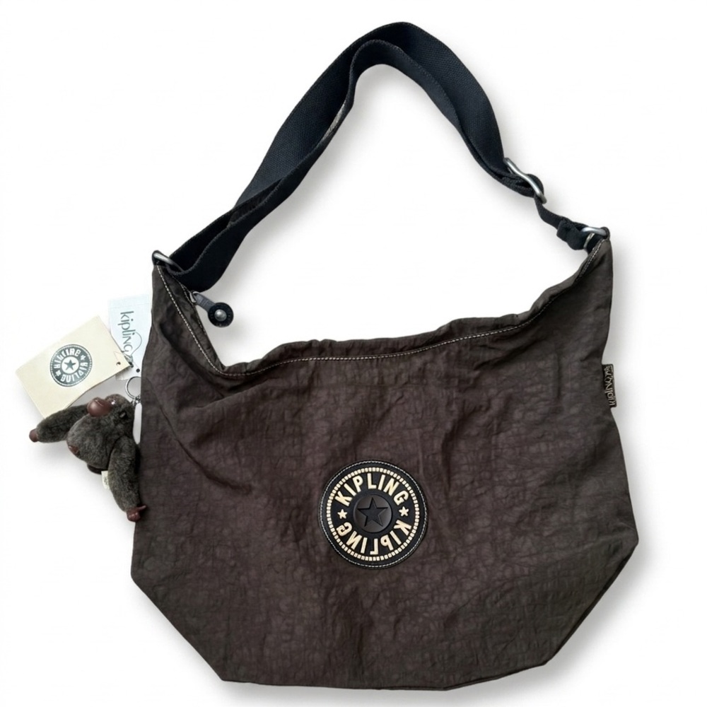 NWT Kipling Crinkle Nylon Slouchy Hobo Crossbody Bag - Dark Brown